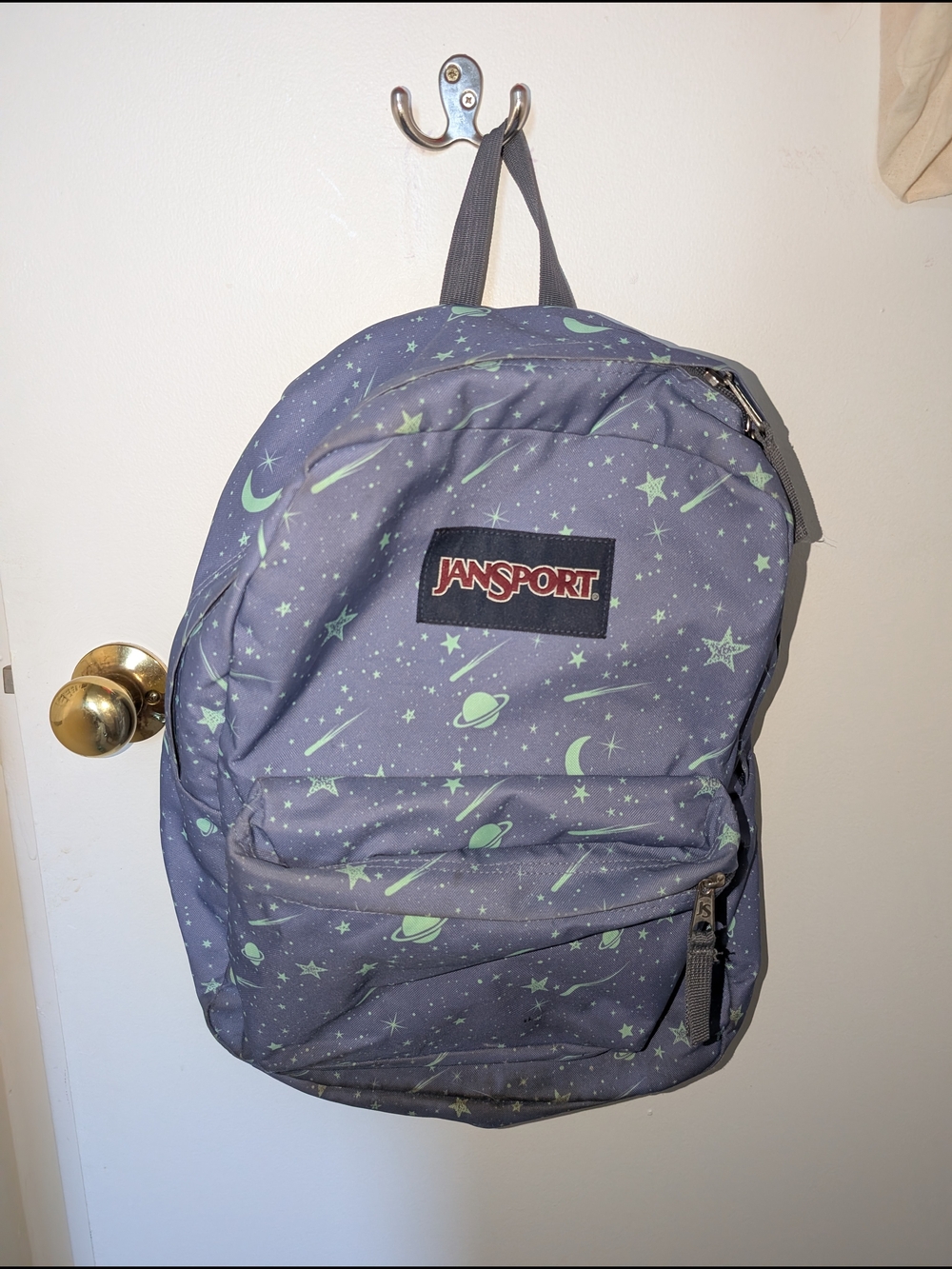 Jansport SuperBreak Purple Backpack with Mint Green Space Print
